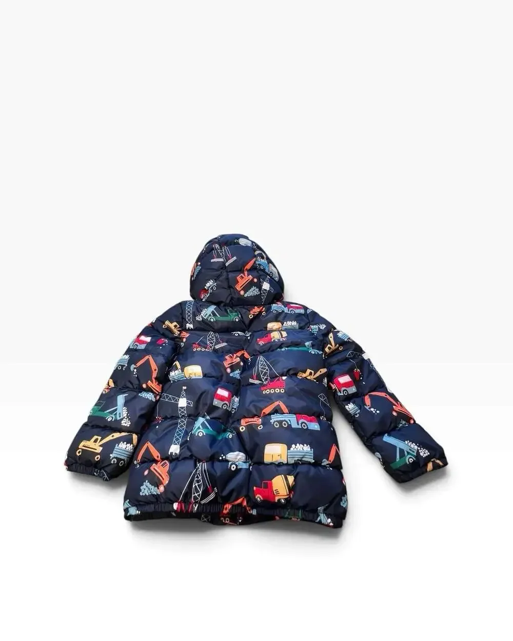 The Children's Place Boys Hooded Puffer Jacket 5T Navy Blue Vehicle Print